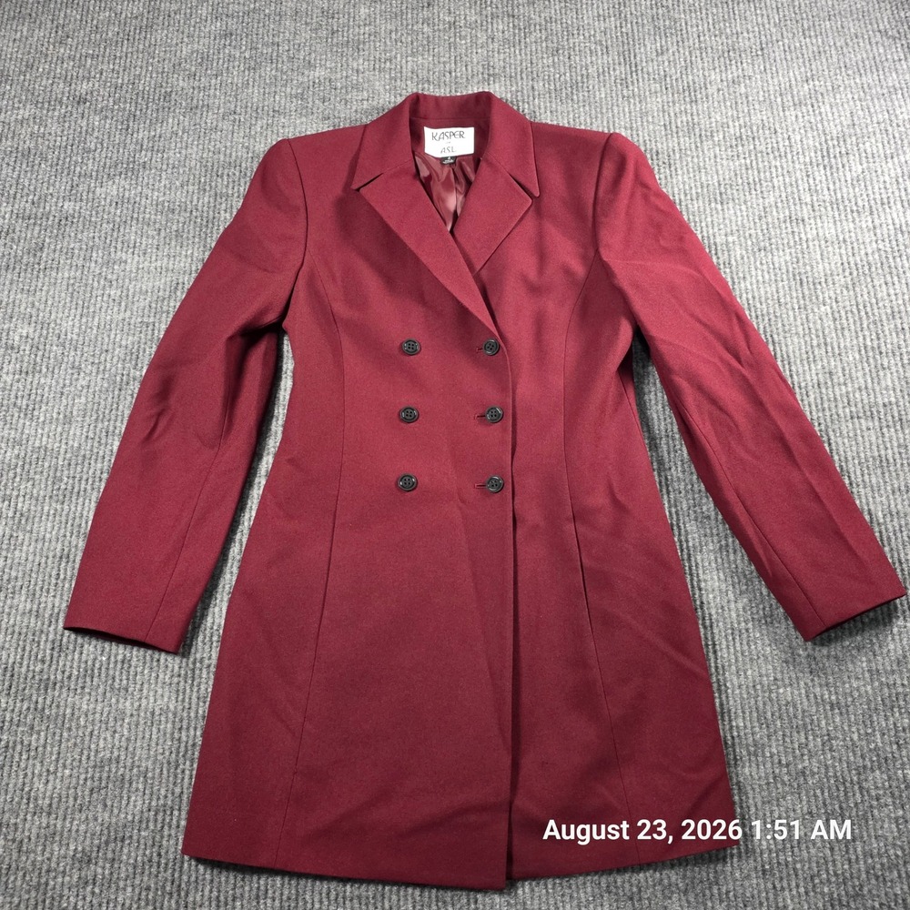Kasper for A.S.L. Burgundy Double Breasted Longline Blazer Coat Size 4